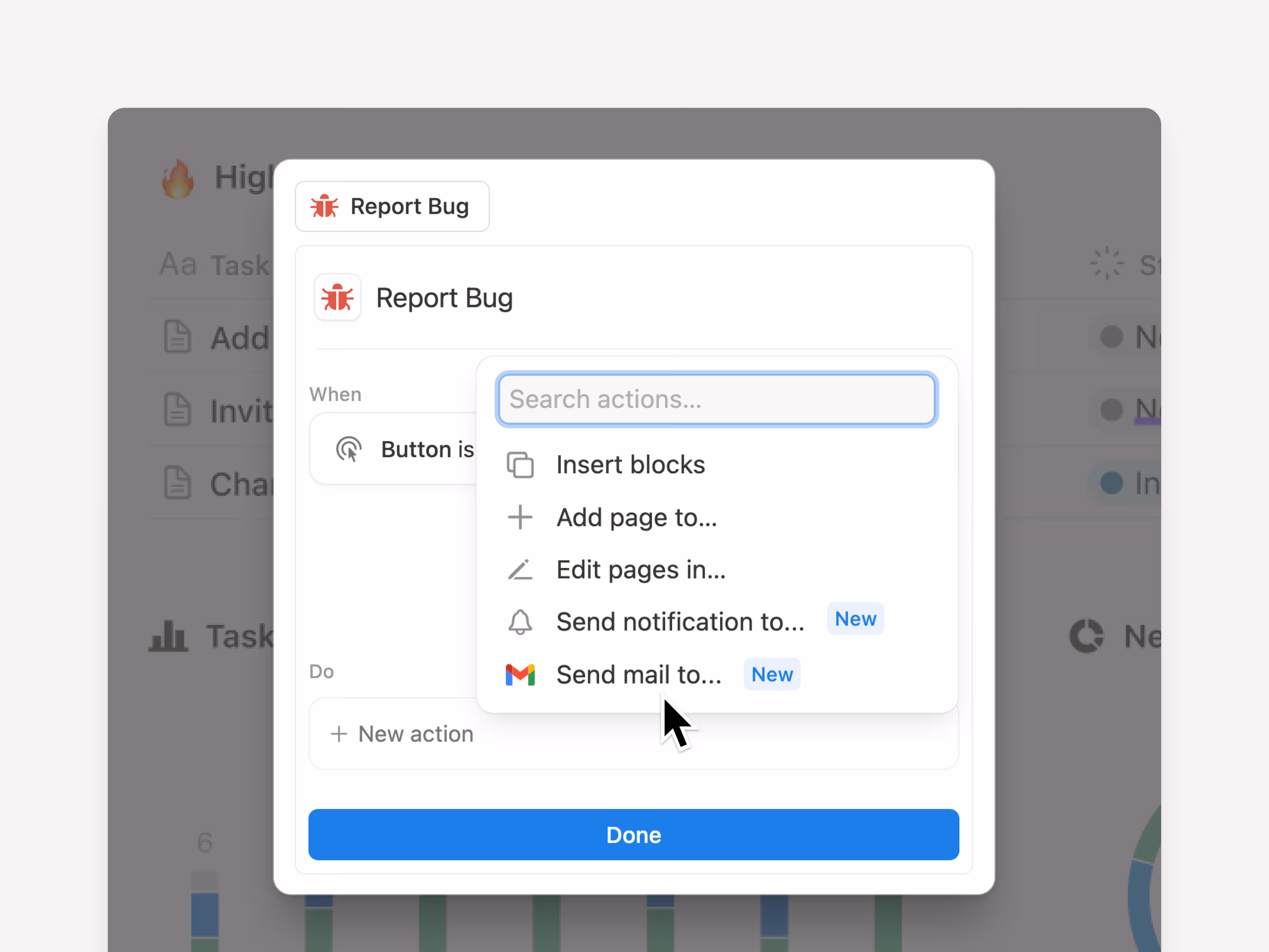 New button notifications (in-app, gmail)