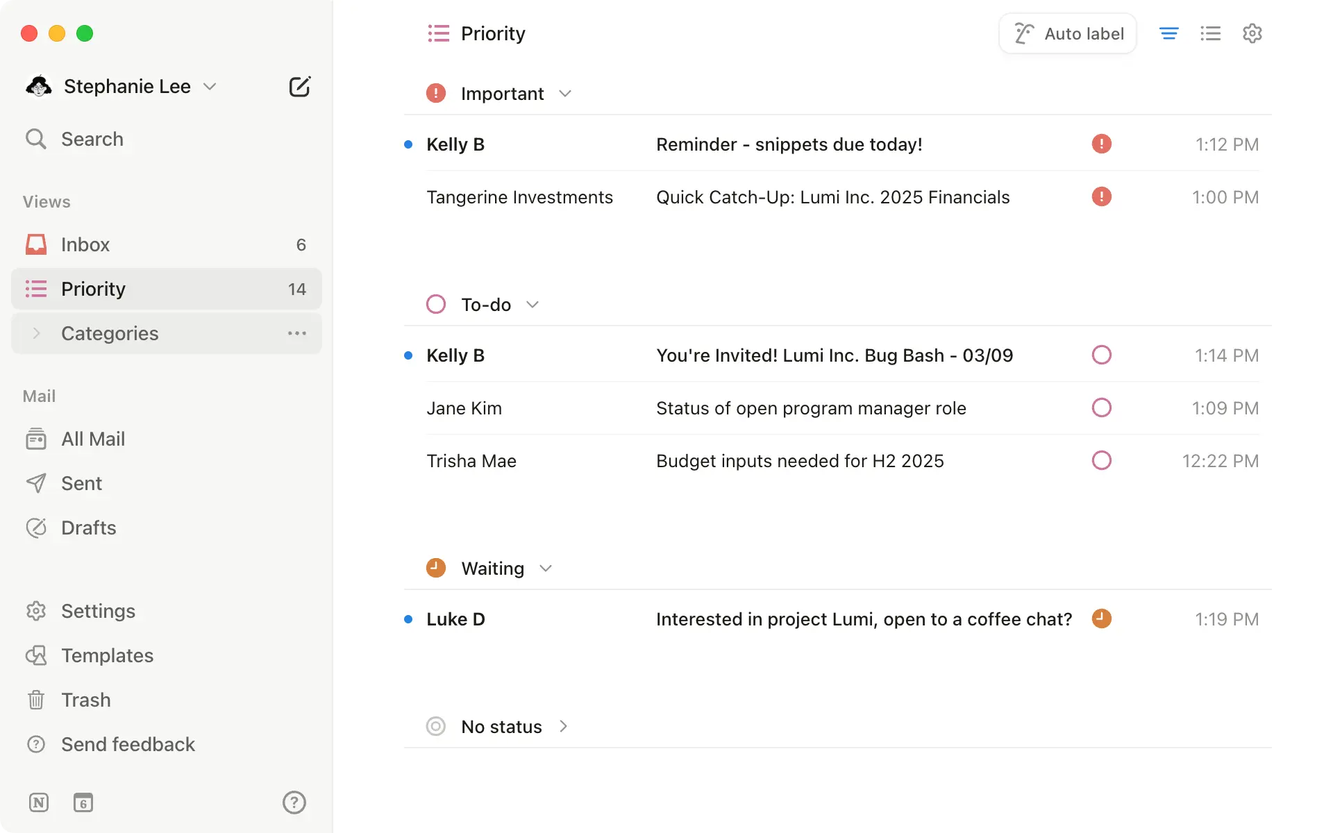 The priority view transforms your inbox into a powerful to-do list