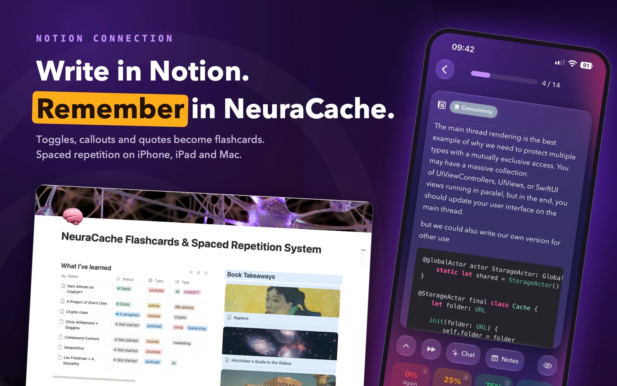 Turn your key Notion blocks into daily queue of spaced-repetition cards; Your Long-term memory unlocked.