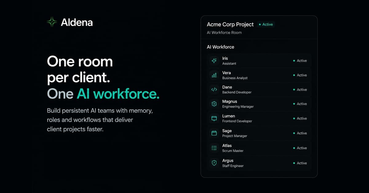 Aldena's AI agents search your Notion workspace, read and write pages, build databases and views, comment, and watch for changes.
