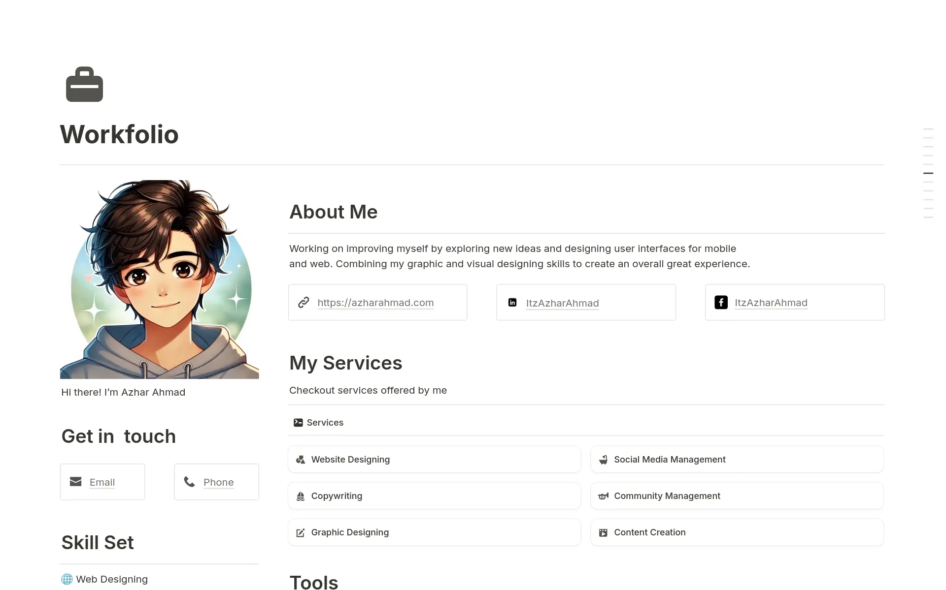 Screenshot of Top Free Portfolio Templates collection by Notion